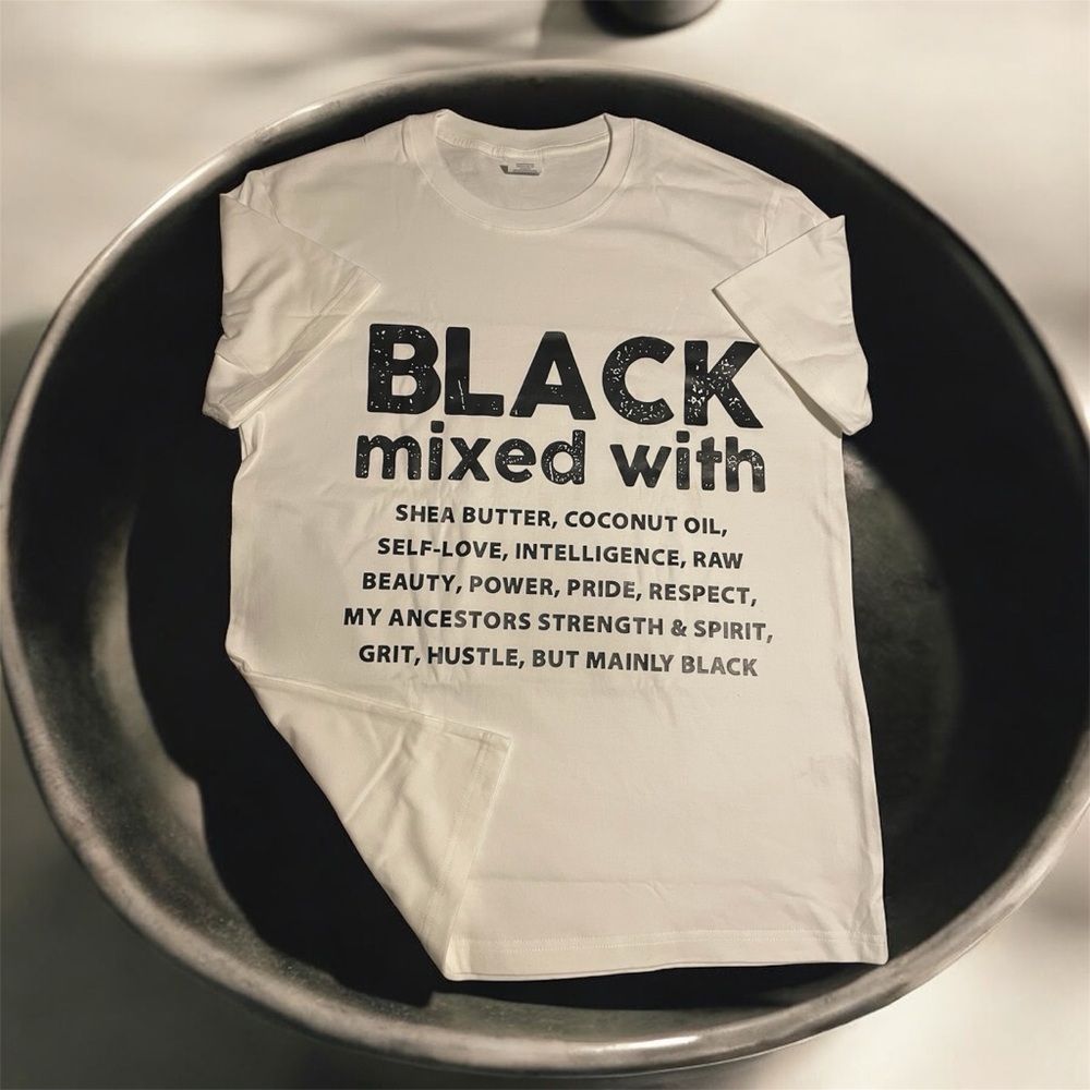 White Graphic T-Shirt with Black Text